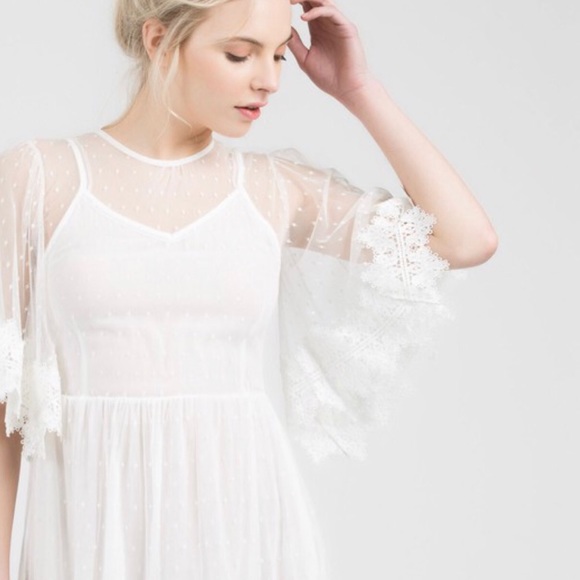POL Tops - 1 Left!/MAGGIE/ 5⭐️ White Ruffled Lace Tunic Dress